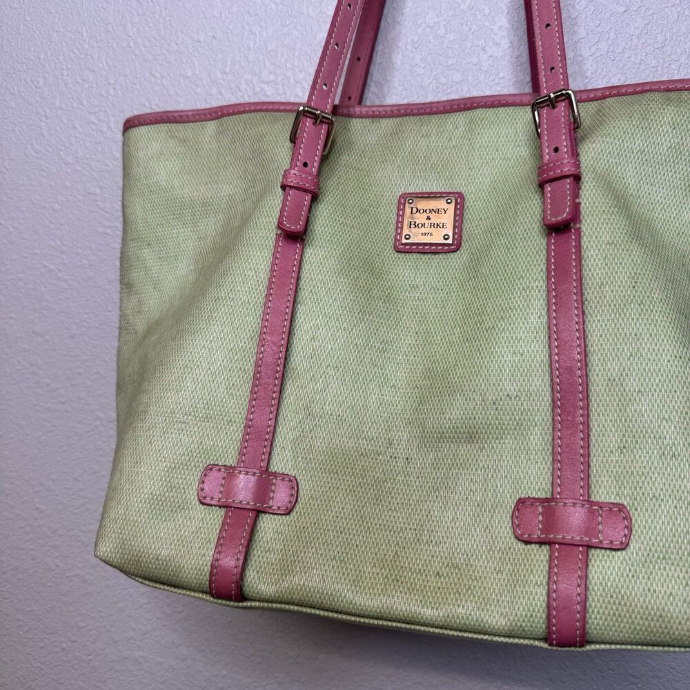 Dooney and Bourke Large Shopper Tote/East West Green Pink - Picture 2 of 5
